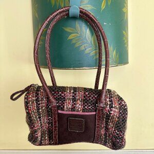 Liz Claiborne Tweed & Faux Leather Handbag With Dual Handles Multi-Tone Brown Pi